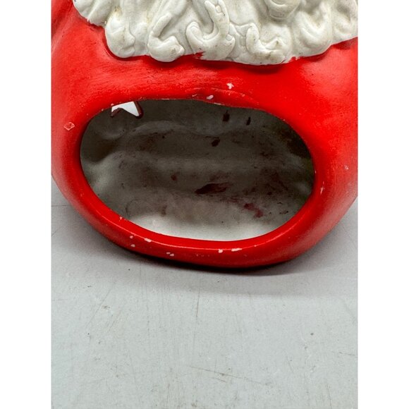 Hand-Painted Ceramic Santa Claus Candle Holder With Star Cutouts 6.5" red READ - Picture 7 of 9